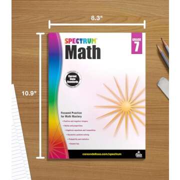 Spectrum 7th Grade Math Workbooks, Ages 12 to 13, 7th Grade Math, Algebra, Probability, Statistics, Ratios, Positive and Negative Integers, and Geometry Workbook - 160 Pages (Volume 8)