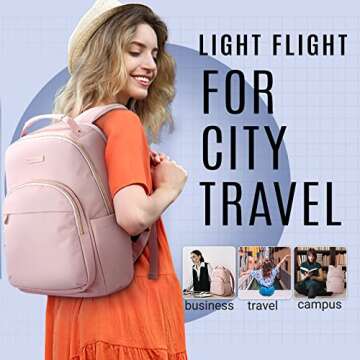 LIGHT FLIGHT Laptop Backpack for Women Computer Bag 15.6 Casual Notebook Backpacks for Work Travel Business Trip College, Practical Gift for Women and Family Pink