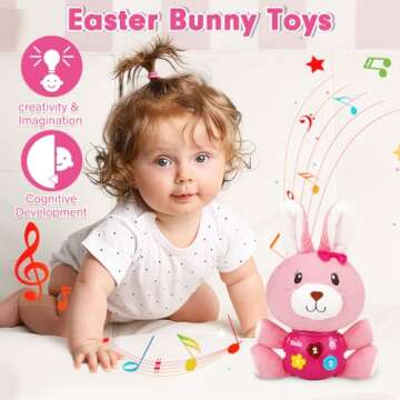 Baby Easter Gifts Baby Toys - Easter Bunny Stuffed Animal Infant Musical Toys 6-12 Months - Newborn Soft Plush Rabbit Toy Baby Easter Toys 0-6 Months - Easter Gifts for Girls Boys 0 3 6 9 12 Month