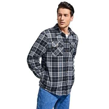 Puwasa Mens Plaid Flannel Jacket Sherpa Lined Warm Fleece Lightweight Jacket Button Up Pocket Jacket for Man Black Small