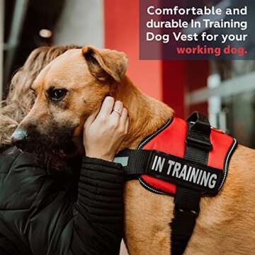 Service Dog in Training Vest with Reflective Strap & Removable Patches - Heavy Duty Nylon Straps and Handle for Dogs - 7 Sizes, ID Patch Options, Service Dog Vest Harness with IT tag (Red, Medium)