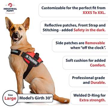 Service Dog in Training Vest with Reflective Strap & Removable Patches - Heavy Duty Nylon Straps and Handle for Dogs - 7 Sizes, ID Patch Options, Service Dog Vest Harness with IT tag (Red, Medium)