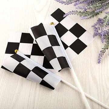 30PCS Checkered Flags 8 x 5.5 Inch Racing Polyester Flags with Plastic Sticks Black & White Racing Flag for Racing, Race Car Party,Sport Events