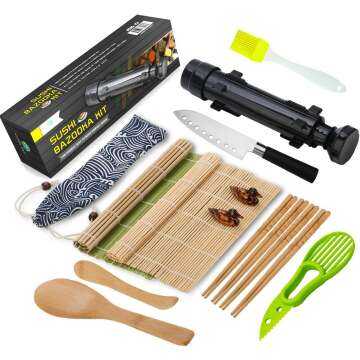 FUNGYAND Sushi Making Kit, All in One Sushi Bazooka Maker with Bamboo Mats, Bamboo Chopsticks, Avocado Slicer, Paddle, Spreader, Sushi Knife, Chopsticks Holder, Cotton Bag, DIY Sushi Roller Machine