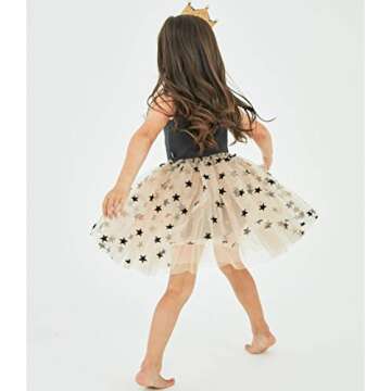 BUENOS NINOS Baby Girl's Sleeveless 4 Layers Cotton Tulle Skirts with Shiny Star Party Tutu Dress for 4-8T (XXL(8T), Black Star Sleeveless)