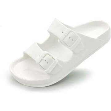 FUNKYMONKEY Women's Comfort Slides Double Buckle Adjustable EVA Flat Sandals