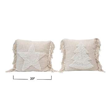 Creative Co-Op, Cream, Cotton Blend Punch Hook Pillow, 2 Styles