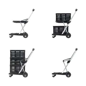 CLAX® The Original | Made in Germany | Multi use Functional Collapsible carts | Mobile Folding Trolley | Shopping cart with Storage Crate (Black)