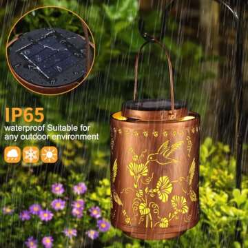 Solar Lanterns Outdoor Waterproof Mushroom Butterfly Garden Decor Gifts for Women Mon Grandma Metal Hanging Solar Lights Decoration for Outside LED Lanterns for Yard Patio Lawn Pathway（Hummingbirds）