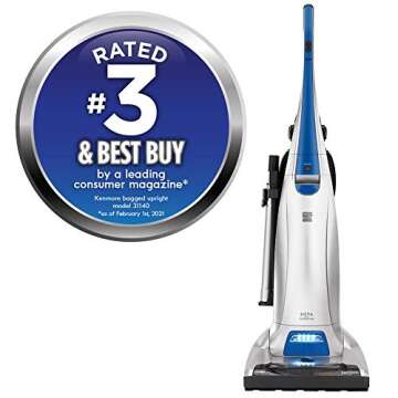 Kenmore 31140 Pet Friendly Lightweight Bagged Upright Beltless Vacuum with Pet Handi-Mate, Triple HEPA, Telescoping Wand, 4-Position Height Adjustment, 3 Cleaning Tools, Blue/Silver