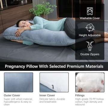 MOON PARK Pregnancy Pillows for Sleeping - U Shaped Full Body Maternity Pillow with Removable Cover - Support for Back, Legs, Belly, HIPS - 57 Inch Pregnancy Pillow for Women - Grey