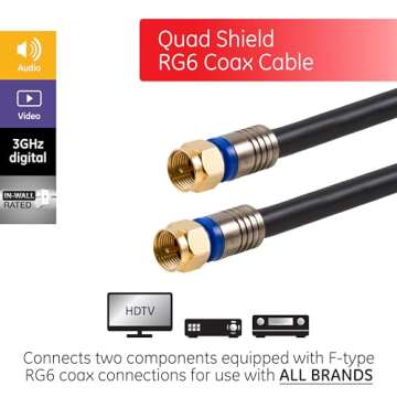 GE RG6 Coaxial Cable 50 ft - Quad Shielded for Digital TVs