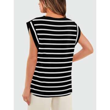 Black and White Striped Shirt Women's T Shirts Cap Sleeve High Neck Tops Trendy Spring Summer Top Dressy Casual Outfits Old Money Clothes 2024 S