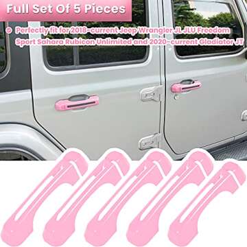 E-cowlboy Door Handle Inserts Cover Trim+Tailgate Handle Cover for 2018-2024 Jeep Wrangler JL JLU Sports Sahara Freedom Rubicon Unlimited Gladiator JT 2-Door & 4-Door Exterior Accessories (Pink 5PCS)