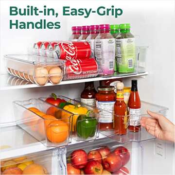 Greenco Refrigerator Organizers and Storage - Clear Fridge Organizer Bins Set, Shatterproof Plastic with Easy-Grip Handles, Stackable Kitchen Organization Solution for Home and RV - Set of 6