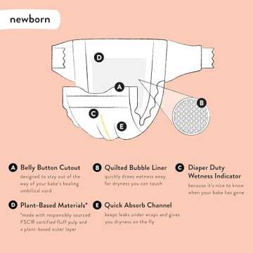 The Honest Company Clean Conscious Diapers | Plant-Based, Sustainable | Rose Blossom + Tutu Cute | Club Box, Size Newborn, 72 Count