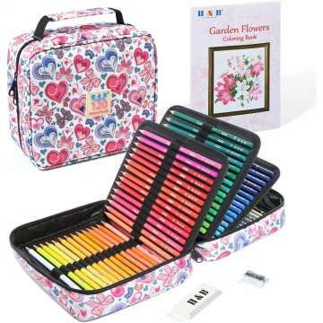 H & B 120 Colored Soft-core Coloring Pencils Set, Coloring Book and Portable Storage Bag for Painting, Art Supplies Gift for Artists Adult Children Beginners