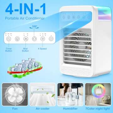 2024 Portable Air Conditioners,Mini Air Conditioners Portable for Room,Oscillating Small Mini AC with Timer,4 Speeds 2 Cool Mist,180°Oscillation Mini Air Conditioners for Kitchen Office Room