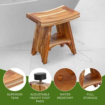 EcoDecors, 18 inch, Natural, Teak Shower Bench, Teak Shower Stool, Teak Bench Shower, Teak Shower Seat, Teak Shower Chair, Teak Stool, Shower Benches Teak