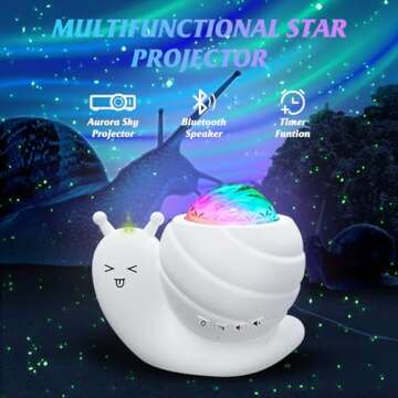 Northern Lights Projector,Snail Star Galaxy Projector with Bluetooth Speaker & Remote, Northern Aurora Borealis Light Aura Night Lights for Kids Bedroom Decor Gift,Party Christmas Gift,White