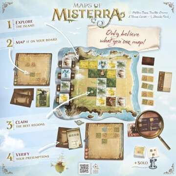 Sit Down Games: Maps of Misterra - Strategy & Tile Placement Game, Island Exploration & Mapping, Hidden Objectives, Ages 10+, 1-4 Players, 45-60 Min