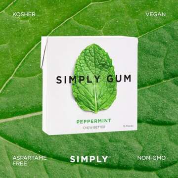 Simply Gum | Variety Pack - Peppermint, Cinnamon, Ginger, Fennel, Maple, Coffee | Plant- Based Chewing Gum | Synthetic Plastic Free + Aspartame Free + non GMO