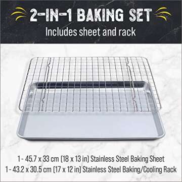 Checkered Chef Baking Sheet with Wire Rack Set - Stainless Steel Cookie Sheet and Cooling Rack - Non-stick, Easy Clean Bakeware for Cooking (Half Sheet, 1 Pack)