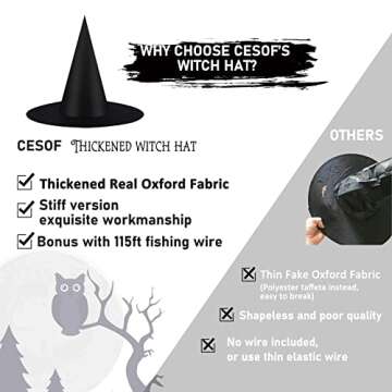 12 PCS Halloween Black Witch Hats Costume Accessory Decorations, Thickened Hanging Wizard Hats Bulk for Women Kids with Rope Floating Porch Indoor Outdoor Hocus Pocus Decor Party Supplies Game Toy