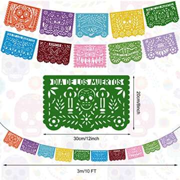 60 Pieces Mexican Party Banners Altar De Ofrendas Supplies Kit Dia De Los Muertos Day of The Dead Decoration Cinco de Mayo Papel Picado Colorful Medium Size Paper Banner Mexican Papel Picado Sheets