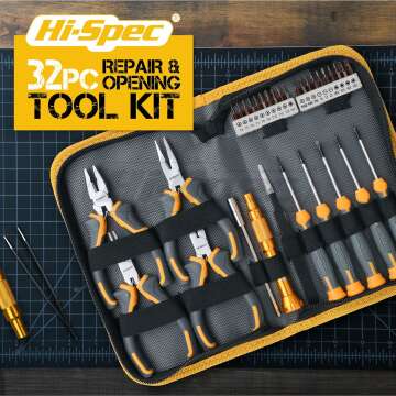 Hi-Spec 32pc Electronics Repair & Opening Tool Kit Set for Laptops, Phones, Devices, Computer & Gaming Accessories. Precision Small Screwdrivers with Pentalobe Bits for iPhones & MacBooks