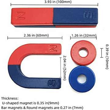 Physics Science Magnets Kit for Education Science Experiment Tools Icluding Bar/Ring/Horseshoe/Compass Magnets