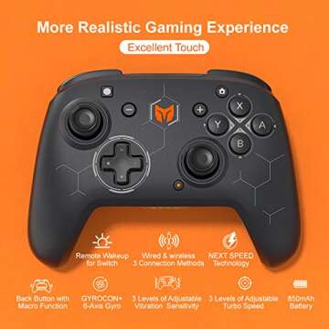 Wireless Gaming Controllers, BIGBIG WON PC Gaming Controller Custom Button, 6-Axis Gyro, Dual Shock, Macro, Turbo, 2.4GHz Dongle Gamepad for Windows 10/Android/iOS/Switch Bluetooth Controller Black