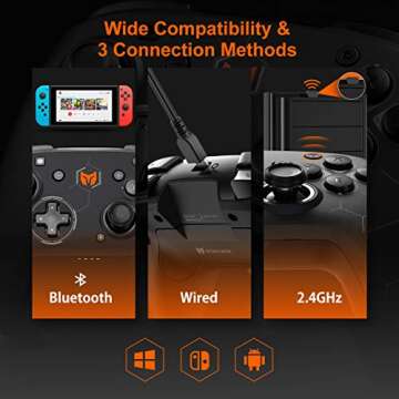 Wireless Gaming Controllers, BIGBIG WON PC Gaming Controller Custom Button, 6-Axis Gyro, Dual Shock, Macro, Turbo, 2.4GHz Dongle Gamepad for Windows 10/Android/iOS/Switch Bluetooth Controller Black