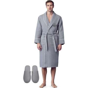 Luxury Lotus Linen Men's Bath Robe - Soft Waffle Cotton Design