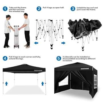 OASISHOME Pop-up Gazebo Instant Portable Canopy Tent 10'x10', with 4 Sidewalls, Windows, Wheeled Bag, for Patio/Outdoor/Wedding Parties and Events (10FTx10FT, Black)