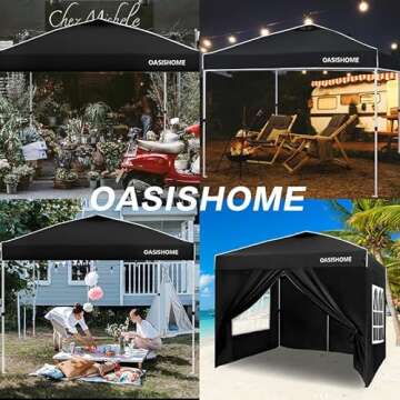 OASISHOME Pop-up Gazebo Instant Portable Canopy Tent 10'x10', with 4 Sidewalls, Windows, Wheeled Bag, for Patio/Outdoor/Wedding Parties and Events (10FTx10FT, Black)