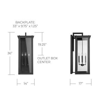 Capital Lighting 934642BK Hunt Urban/Industrial Clear Glass Rectangular Outdoor Wall Lantern, 4-Light 240 Total Watts, 36" H x 14" W, Black