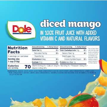 Dole Diced Mango in 100% Fruit Juice - Dole Fruit Bowls - 4 oz Fruit Bowls - 24 Pack