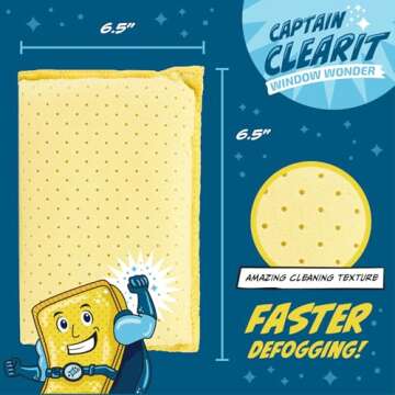 Captain CLEARIT Window Defogger Sponge, Extra-Large, Pack of Two, Super Absorbent, Auto Window Cleaner No Scratch, Ideal for Mirrors Glass and Windows