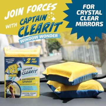 Captain CLEARIT Window Defogger Sponge, Extra-Large, Pack of Two, Super Absorbent, Auto Window Cleaner No Scratch, Ideal for Mirrors Glass and Windows