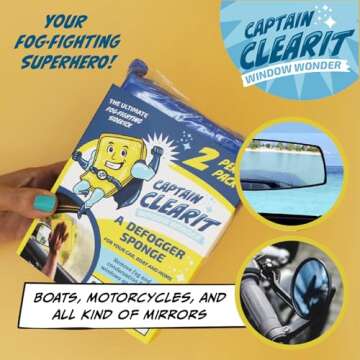 Captain CLEARIT Window Defogger Sponge, Extra-Large, Pack of Two, Super Absorbent, Auto Window Cleaner No Scratch, Ideal for Mirrors Glass and Windows