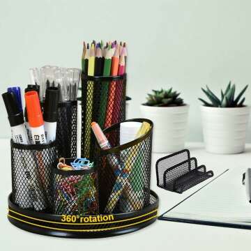 360-Degree Rotate Mesh Desk Organizer - Multi-Functional Caddy