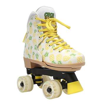 Circle Society Classic Adjustable Roller Skates for Girls, Sizes 3-7 US - Crushed Pineapple Design with Comfort Padding and Smooth-Rolling Wheels for Indoor and Outdoor Fun