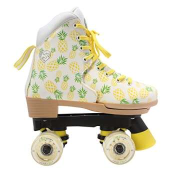 Circle Society Classic Adjustable Roller Skates for Girls, Sizes 3-7 US - Crushed Pineapple Design with Comfort Padding and Smooth-Rolling Wheels for Indoor and Outdoor Fun