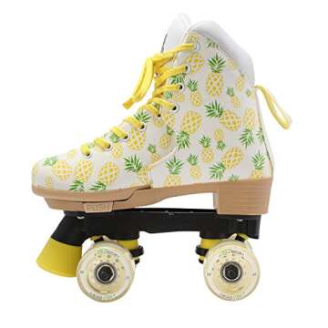 Circle Society Classic Adjustable Roller Skates for Girls, Sizes 3-7 US - Crushed Pineapple Design with Comfort Padding and Smooth-Rolling Wheels for Indoor and Outdoor Fun