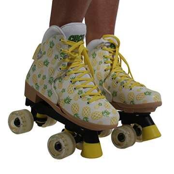 Circle Society Classic Adjustable Roller Skates for Girls, Sizes 3-7 US - Crushed Pineapple Design with Comfort Padding and Smooth-Rolling Wheels for Indoor and Outdoor Fun