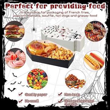 Mumufy 36 Pieces Halloween Paper Tray, Disposable Coffin Bowl for Treat Candy Snack, Spooky Goth Food Holder Trays for Halloween Party Supplies, 10.24 x 6.3 x 1.9 Inches