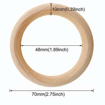 Penta Angel 10Pcs 70mm/2.75" Natural Unfinished Large Wooden Rings Circle Wood Pendant Connectors for DIY Projects Jewelry and Craft Making