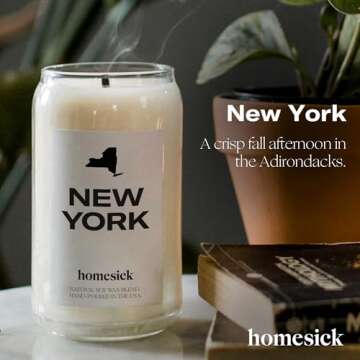 Homesick Scented Candles for Home (New York) - 13.75 oz Long-Lasting Soy Wax Jar Candle for Women & Men for All Occasions, 60-80 Hours Burn Time - Notes of Nutmeg, Cinnamon & Clove