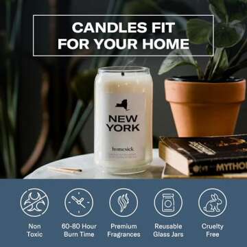 Homesick Scented Candles for Home (New York) - 13.75 oz Long-Lasting Soy Wax Jar Candle for Women & Men for All Occasions, 60-80 Hours Burn Time - Notes of Nutmeg, Cinnamon & Clove